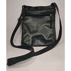 T-NOBILE Black Italian Soft Leather Slim Crossbody Shoulder Bag ITALY 11"x10"